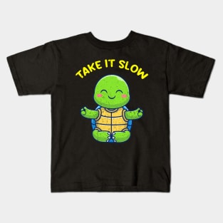 Take it slow cute turtle yoga pose Kids T-Shirt